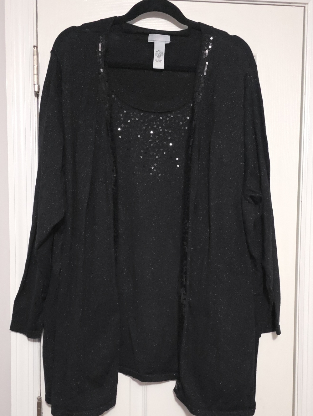 Catherines Black Sequined Open-Front Sweater "Twofer"